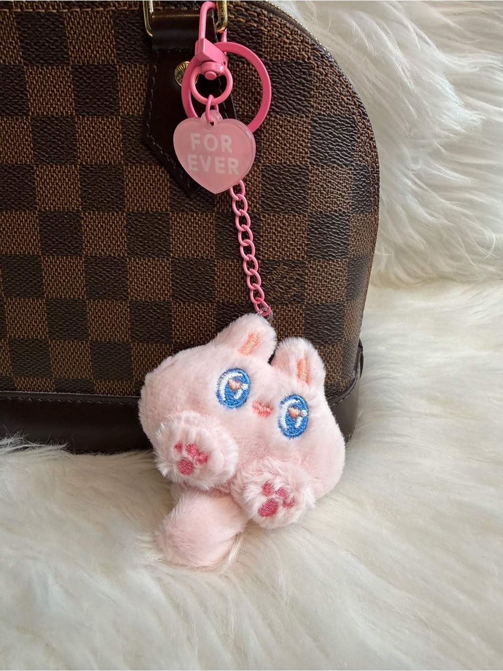 Pink Plush bunny Keychain bag Charm